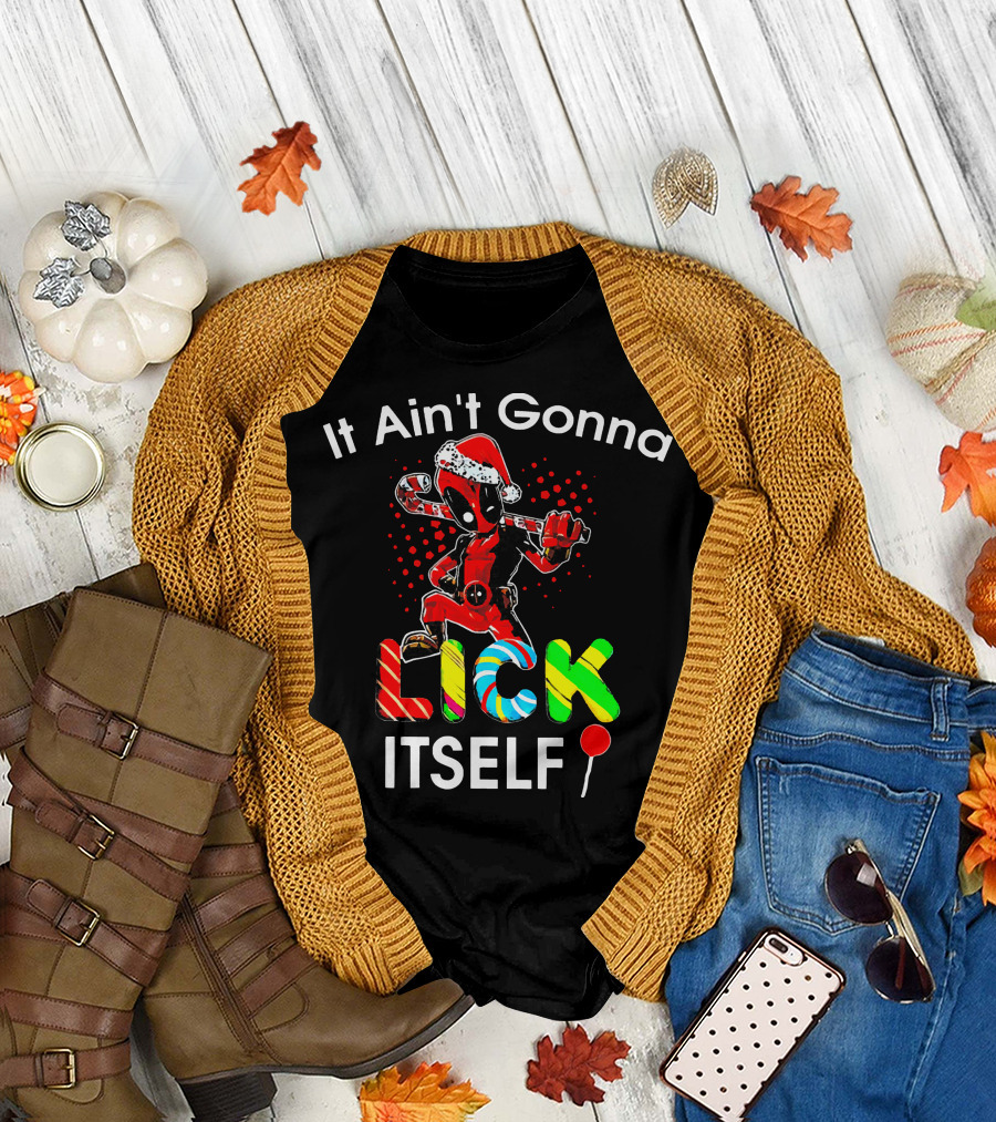 Deadpool Santa Candy Cane Lollipop It Ain't Gonna Lick Itself T-Shirt