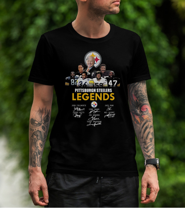 Pittsburgh Steelers Legends John Stallworth Lynn Swann Jerome Bettis Joe Greene Terry Bradshaw Jack Ham Mel Blount Signatures T-Shirt