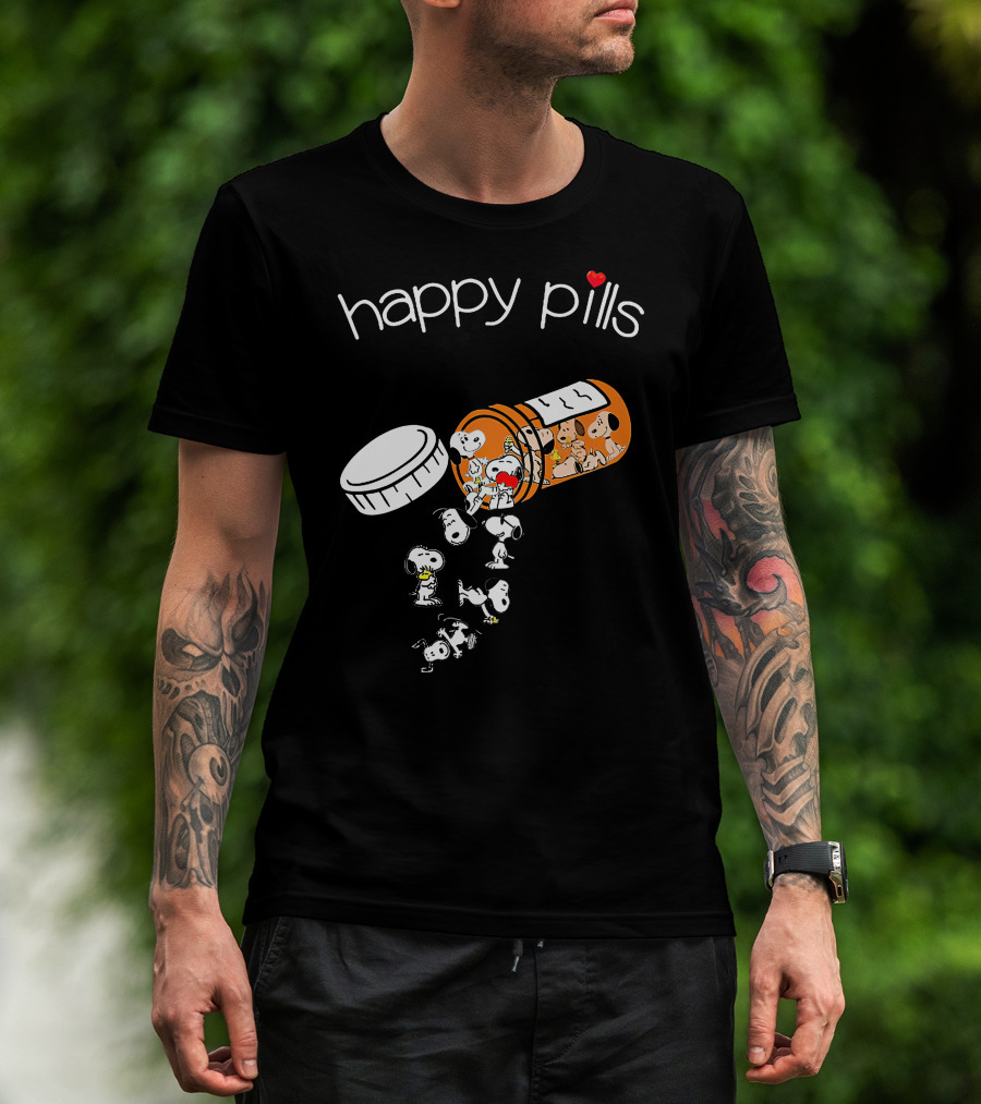 Snoopy Happy Pills Peanuts Characters Fun Capsule Playful T-Shirt