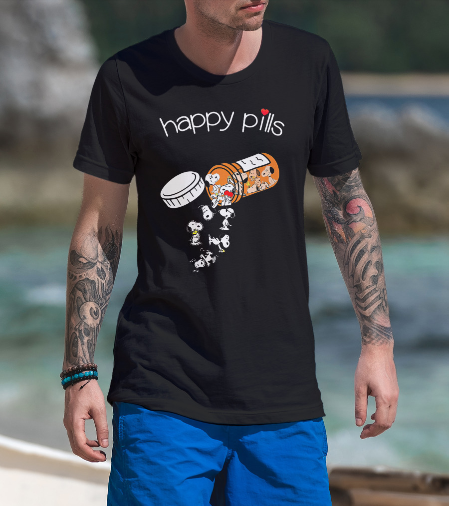 Snoopy Happy Pills Peanuts Characters Fun Capsule Playful T-Shirt