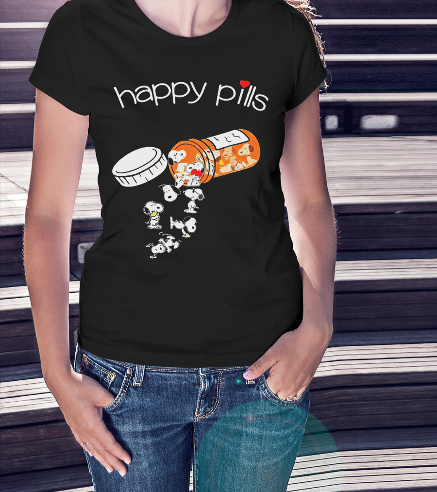 Happy Pills Peanuts Snoopy Prescription Bottle T-Shirt