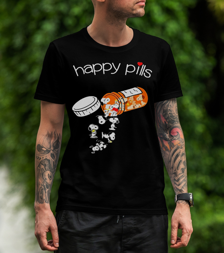 Happy Pills Peanuts Snoopy Prescription Bottle T-Shirt