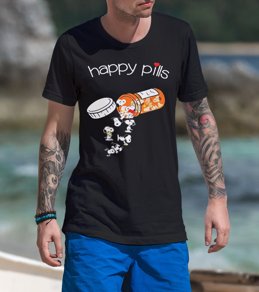 Happy Pills Peanuts Snoopy Prescription Bottle T-Shirt