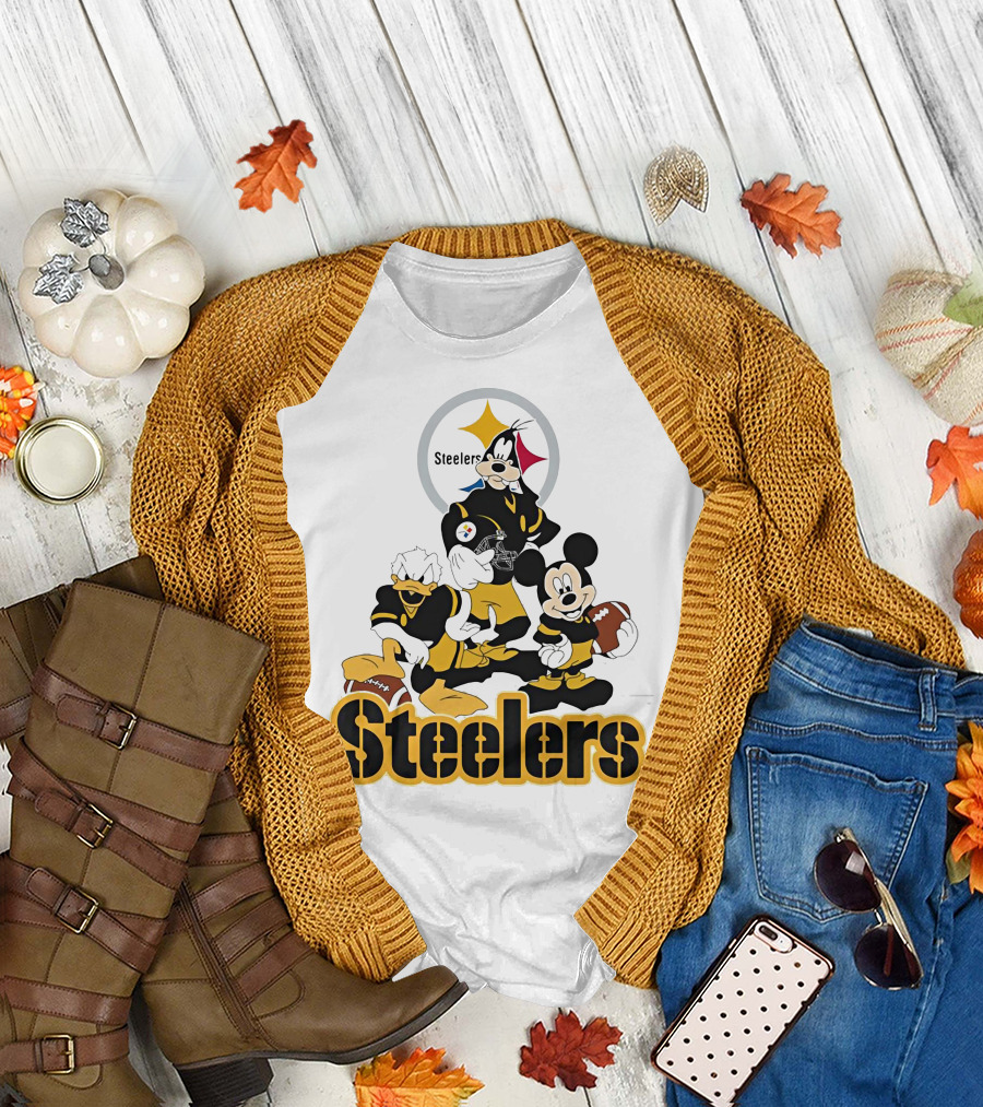 Mickey Donald Goofy Pittsburgh Steelers Football Characters T-Shirt