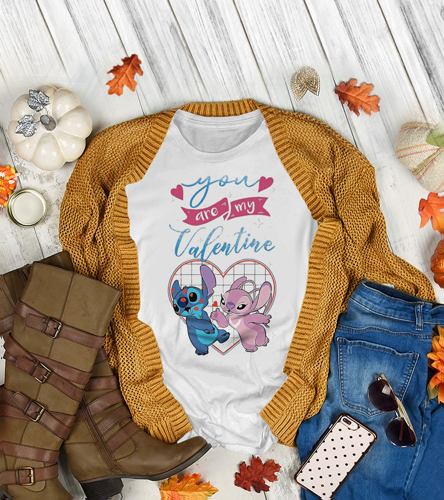 Stitch and Angel You Are My Valentine Heart T-Shirt