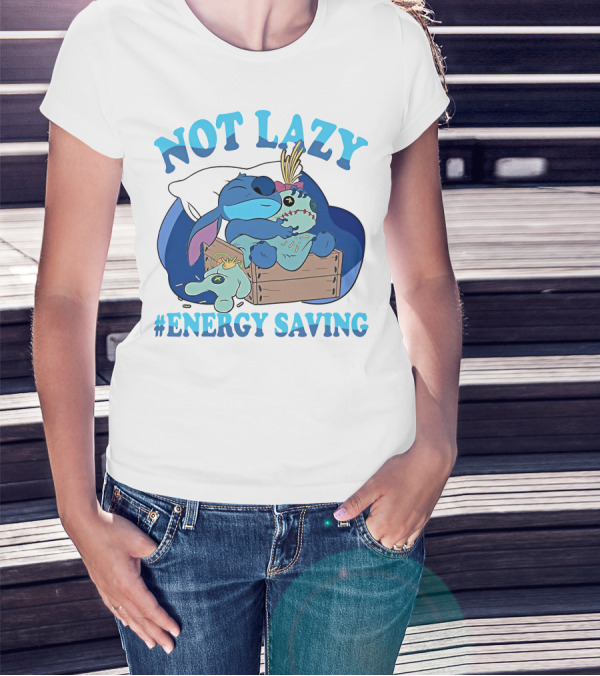 Not Lazy Energy Saving Stitch Sleeping With Voodoo Doll T-Shirt