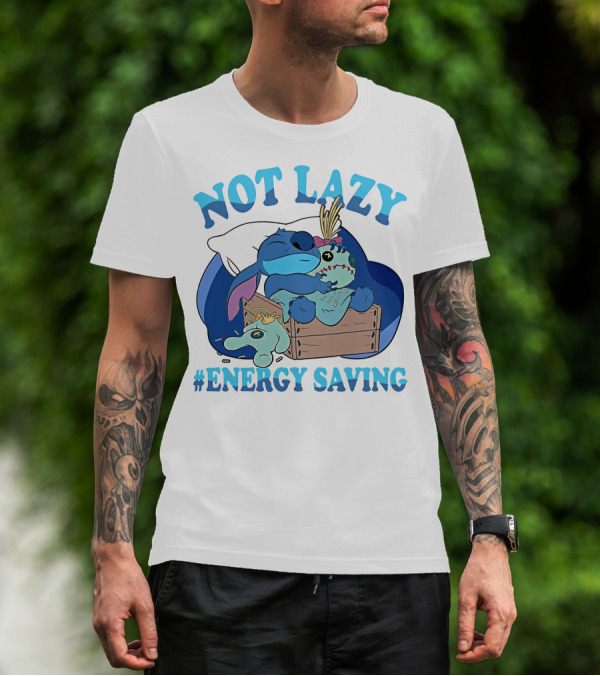 Not Lazy Energy Saving Stitch Sleeping With Voodoo Doll T-Shirt