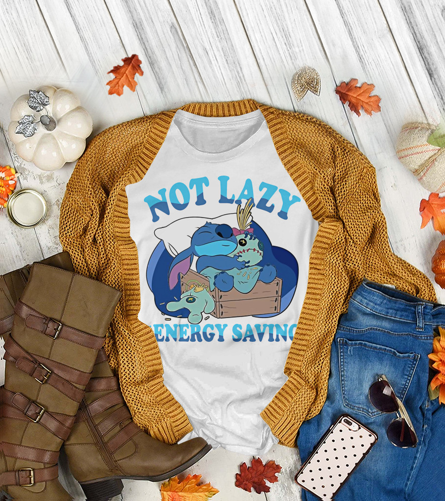 Not Lazy Energy Saving Stitch Sleeping with Voodoo Doll T-Shirt