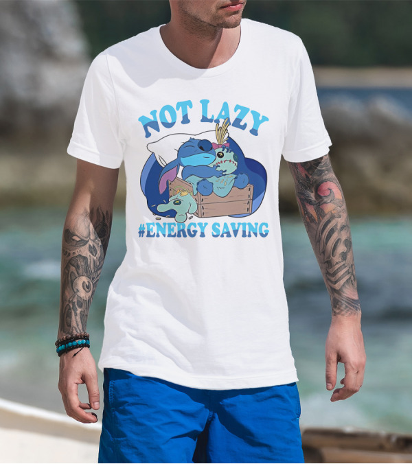 Not Lazy Energy Saving Stitch Sleeping With Voodoo Doll T-Shirt