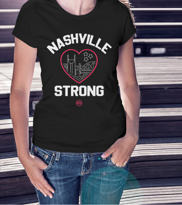 Nashville Strong Heart Cityscape With Stars And 615 T-Shirt