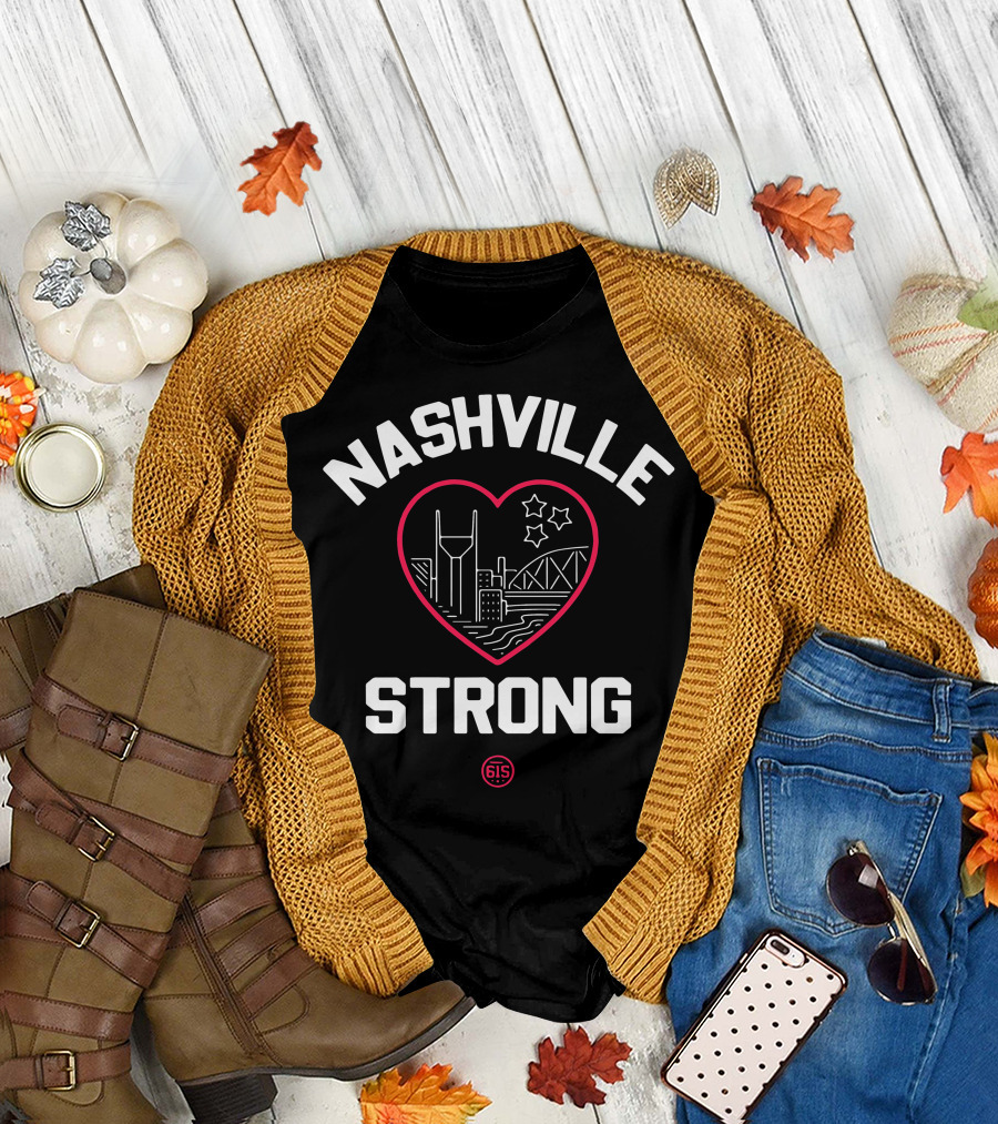 Nashville Strong Heart Cityscape with Stars and 615 T-Shirt