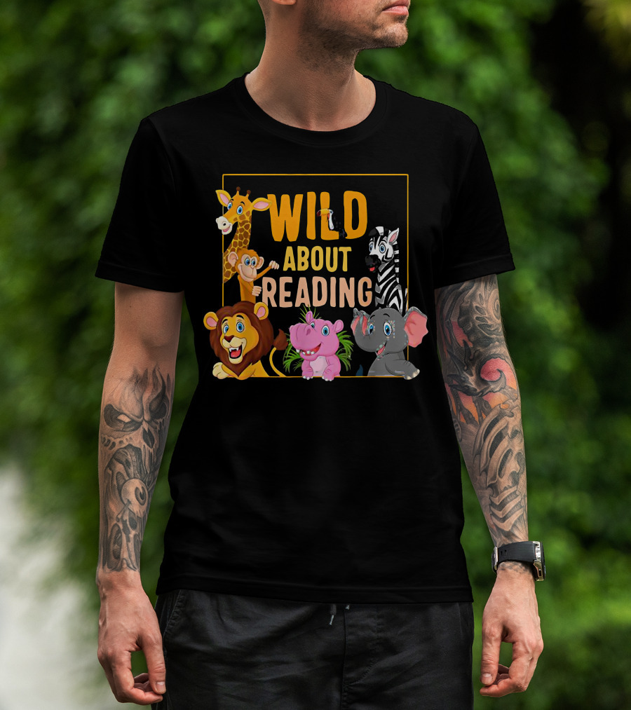 Wild About Reading Cute Zoo Animals Students Books Lover T-Shirt