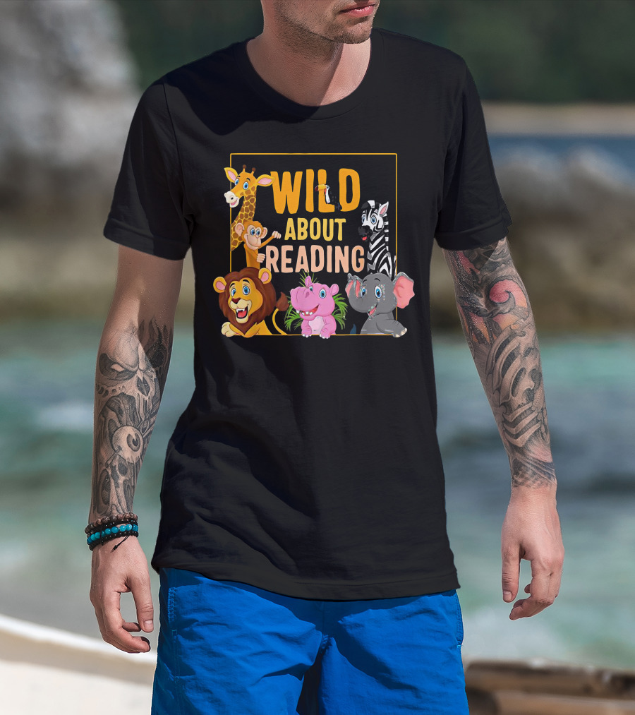 Wild About Reading Cute Zoo Animals Students Books Lover T-Shirt