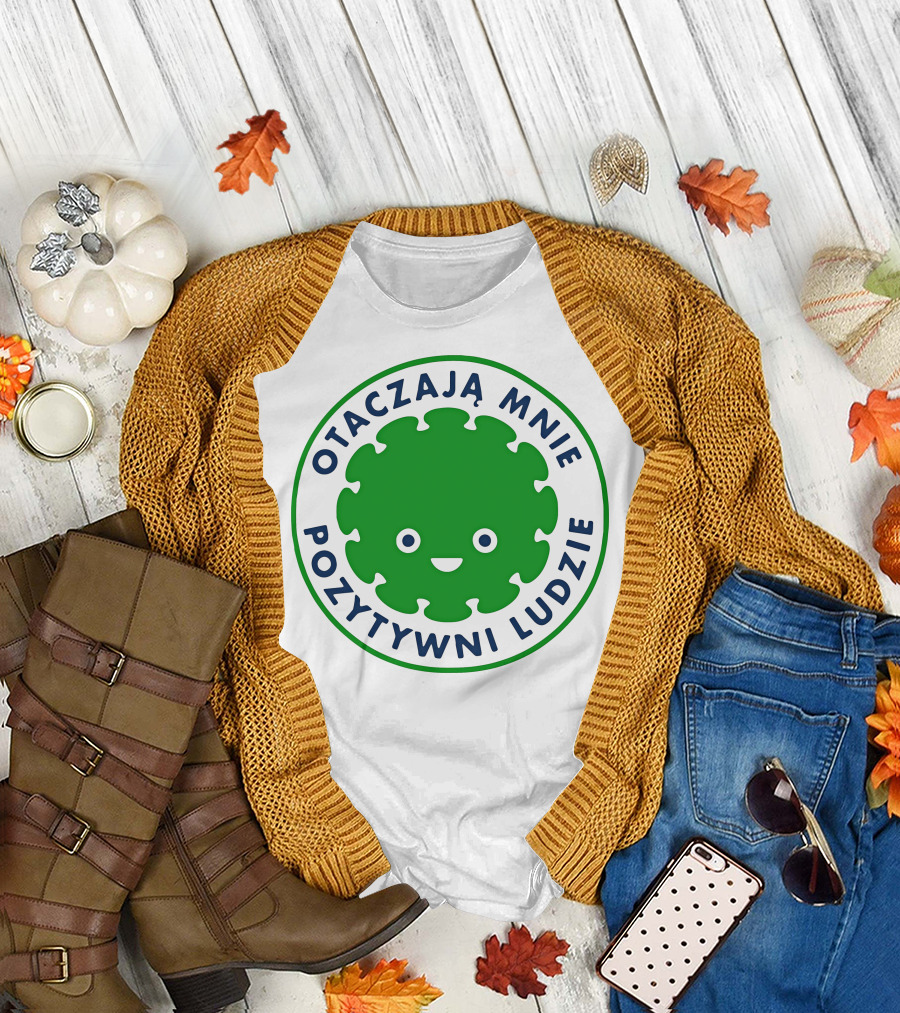 Otaczają Mnie Pozytywni Ludzie Green Smiley Puzzle Face T-Shirt