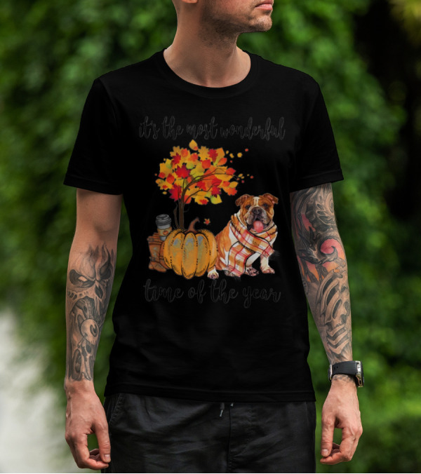 It's The Most Wonderful Time Of The Year Bulldog Autumn Pumpkin Tree T-Shirt