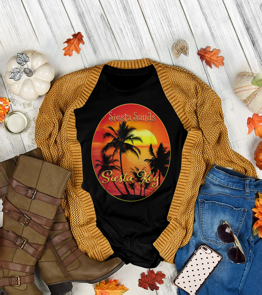 Siesta Sands Siesta Key Palm Sunset Oval T-Shirt
