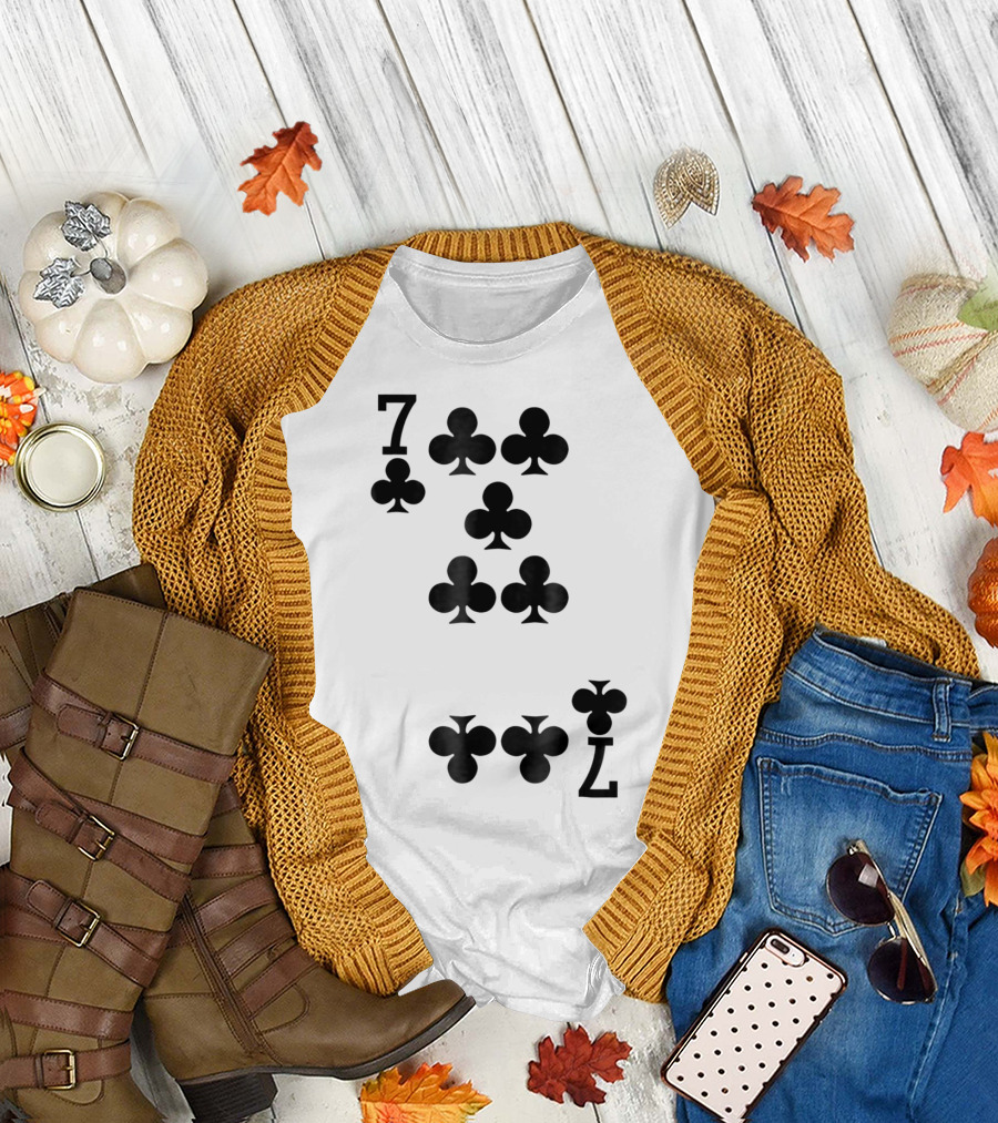 7 of Clubs Playing Card Dark T-Shirt