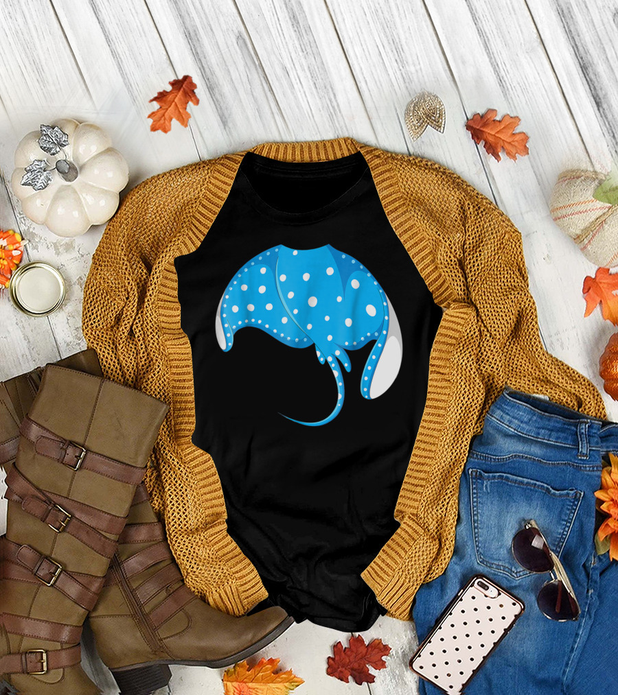Animal Cosplay Stingray Spotted Pattern Aqua Blue T-Shirt