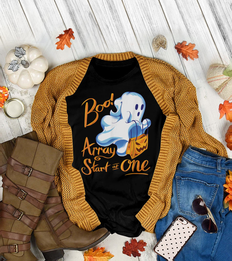 Boo Array Start at One Halloween Programmer Ghost with Pumpkin Bag T-Shirt
