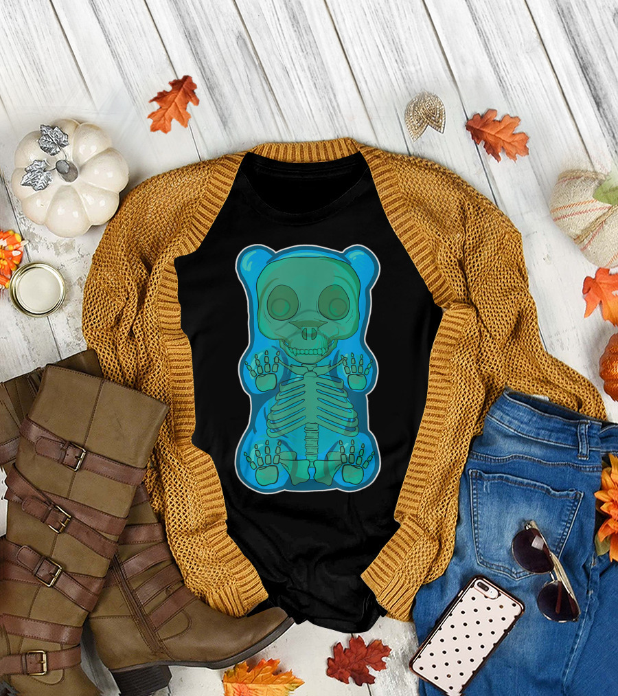 Classic Blue Gummy Bear Skeleton Anatomy X-Ray T-Shirt