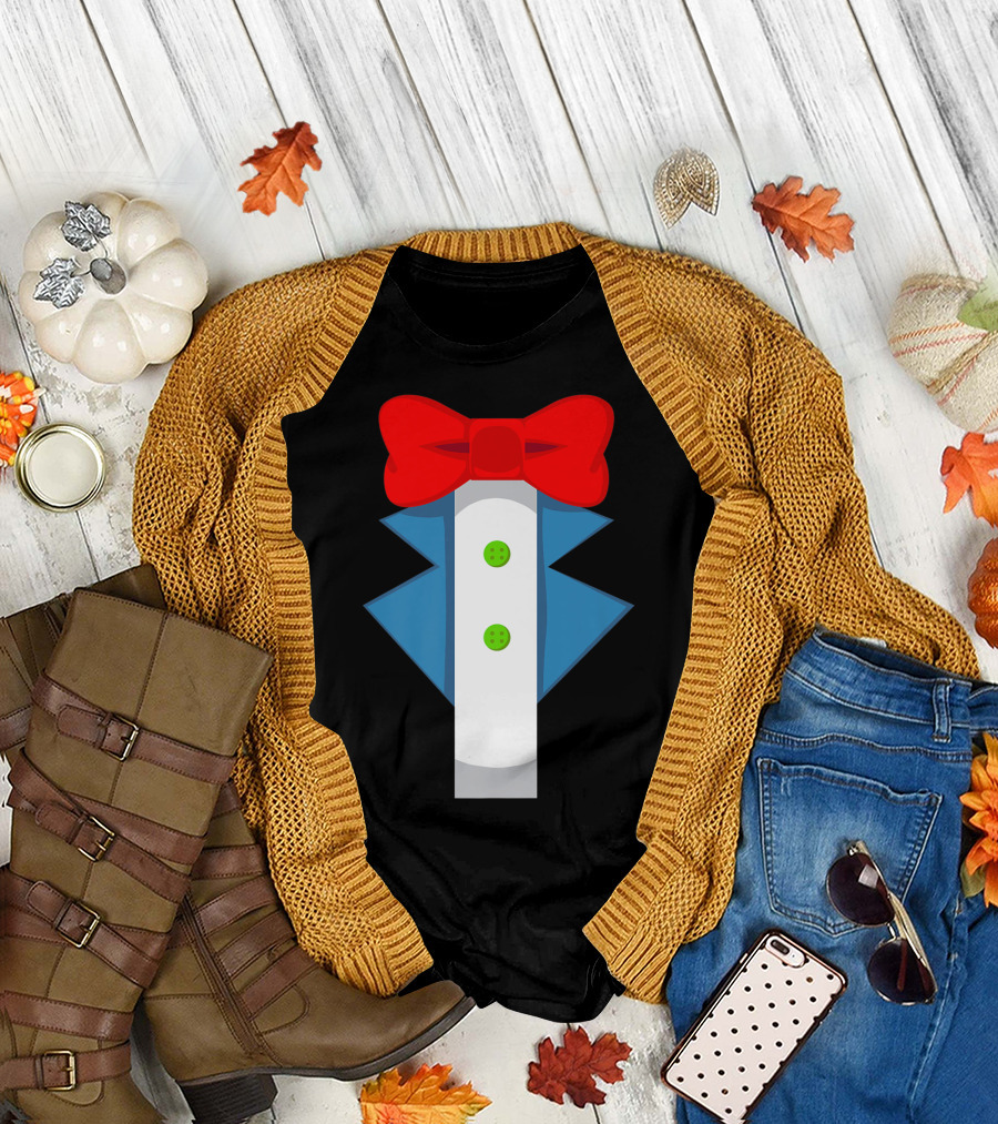Clown Costume Perfect Scary Clown Red Bow Tie Blue Jacket Green Buttons T-Shirt