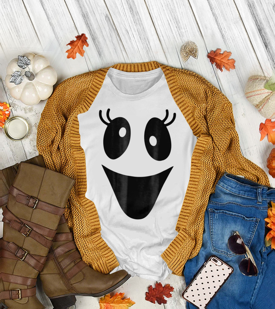Cute Female Ghost Face with Smiling Expression for Halloween T-Shirt