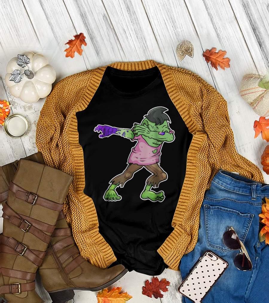 Dabbing Zombie in Pink Shirt with Purple Arm Gesture T-Shirt