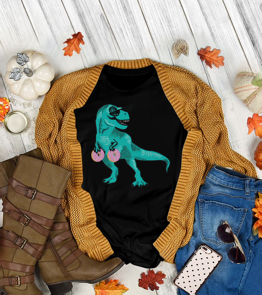 Dinosaur Donut Dino Doughnut Halloween Kids T-Rex with Sunglasses T-Shirt