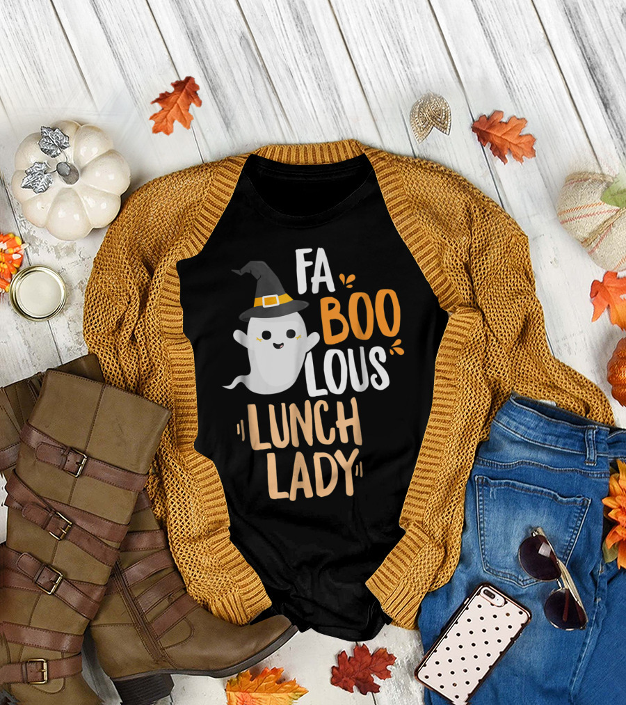 FaBOOlous Lunch Lady Halloween Outfit with Ghost and Witch Hat T-Shirt