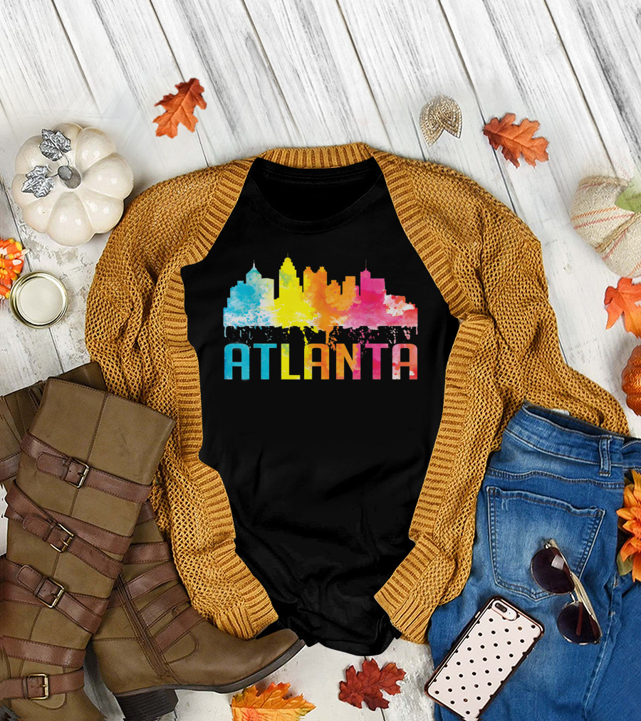 Atlanta Georgia Watercolor Skyline Art Home State T-Shirt