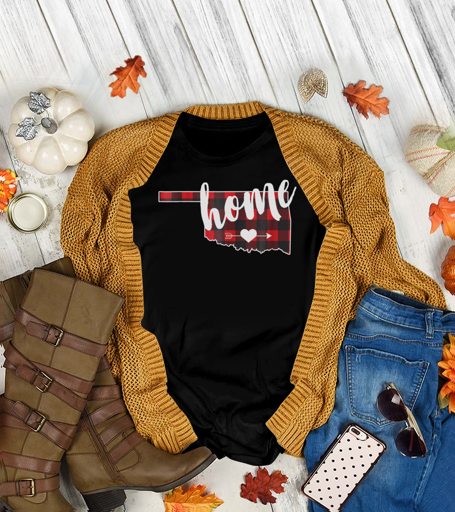 Buffalo Plaid Oklahoma Home Heart Arrow Lumberjack T-Shirt