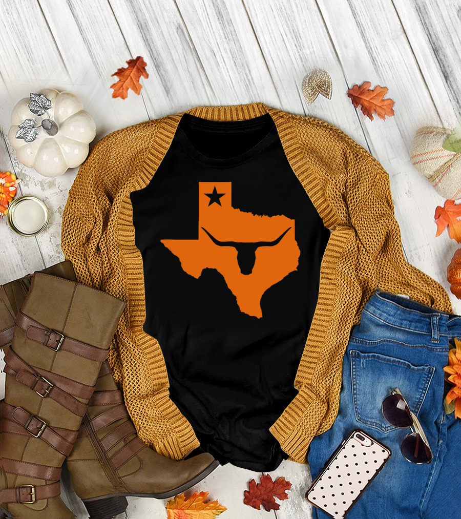 Longhorn Bull Texas State Outline with Lone Star T-Shirt