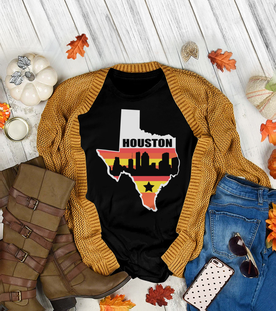 Houston Texas City Skyline Vintage State Flag T-Shirt