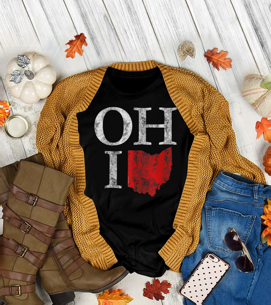 Ohio Home Shape State Vintage Grunge Distressed Red Map T-Shirt