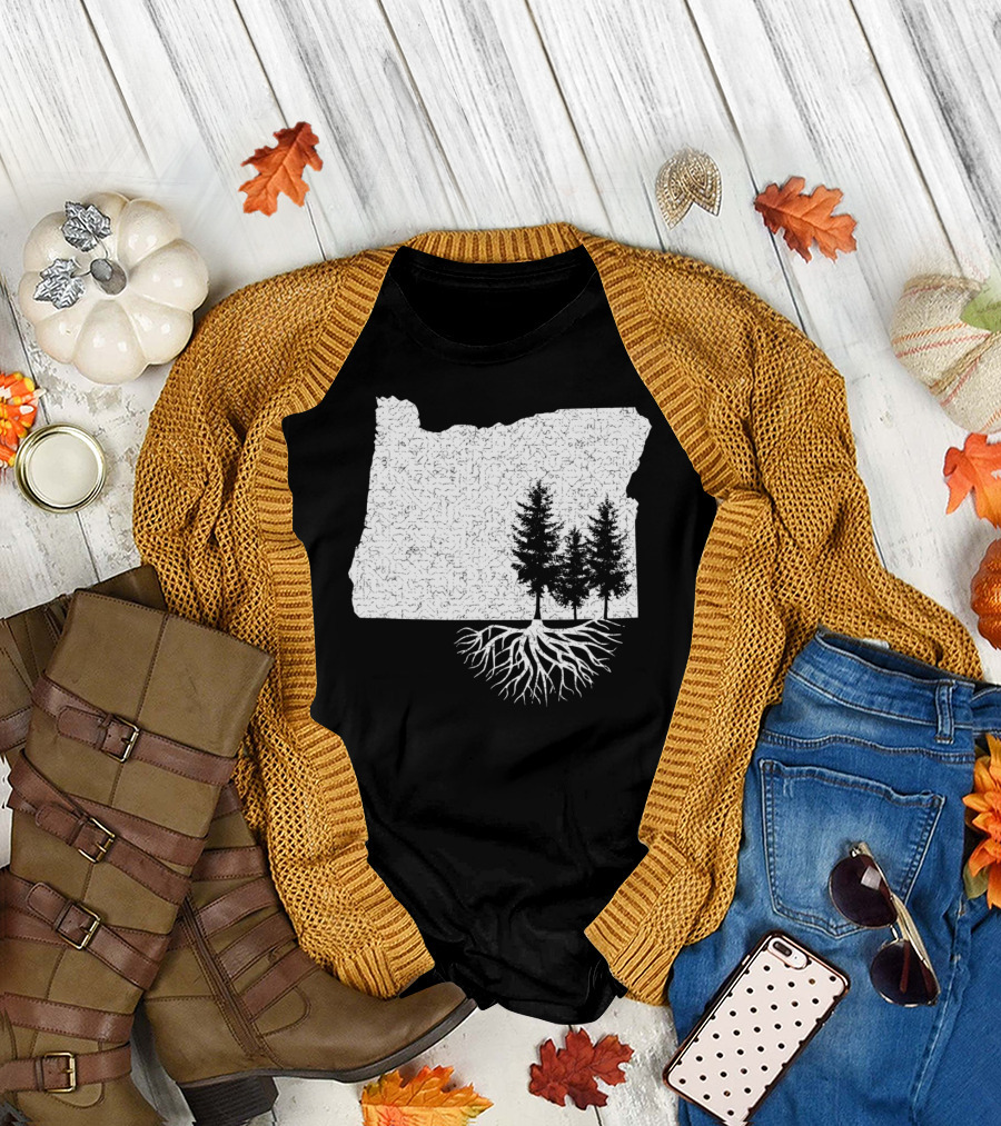Oregon State Roots Map with Trees and Roots T-Shirt