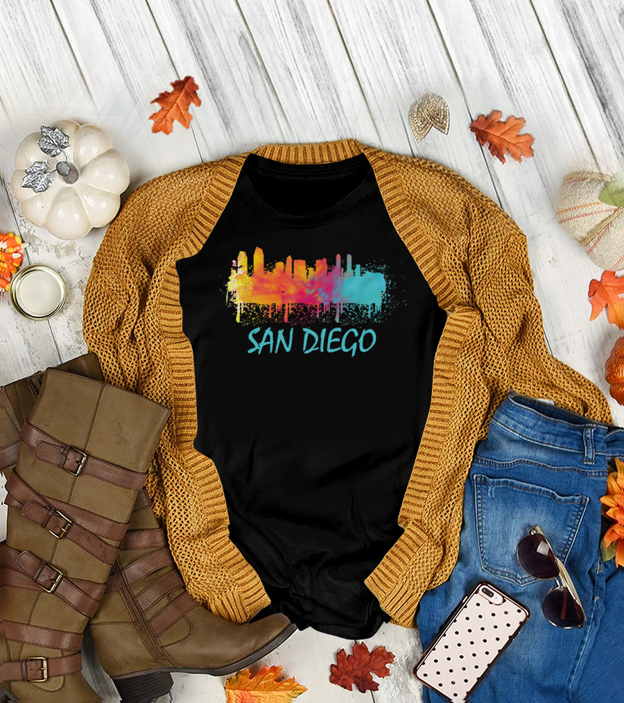 San Diego Watercolor Skyline California T-Shirt