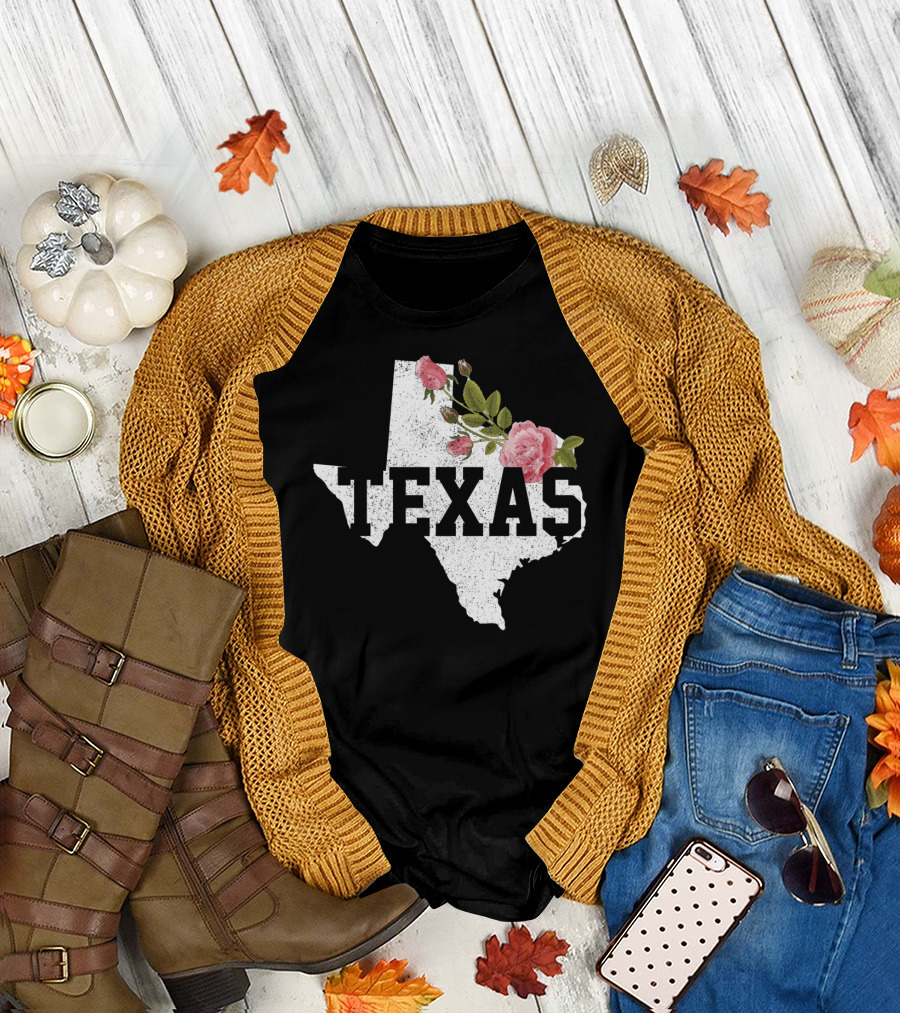 Texas State Map with Floral Accents and Pride T-Shirt