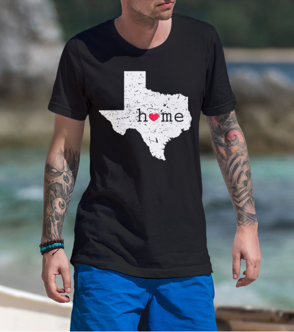 Home Texas Distressed State Map With Heart T-Shirt