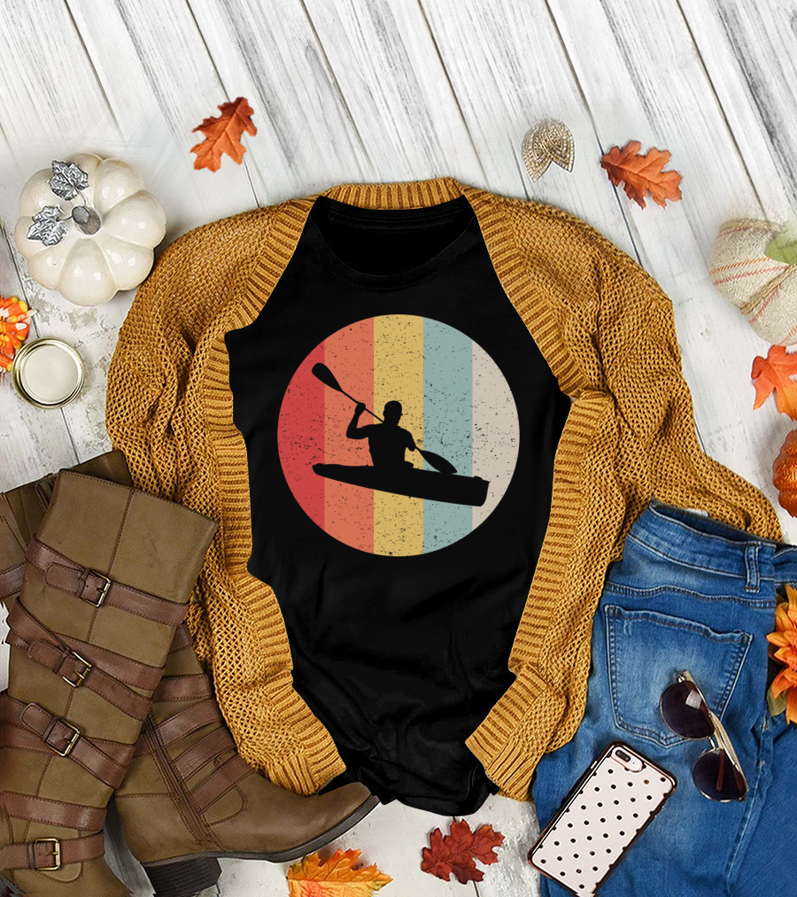 Retro Kayaking Striped Sun Sunset T-Shirt