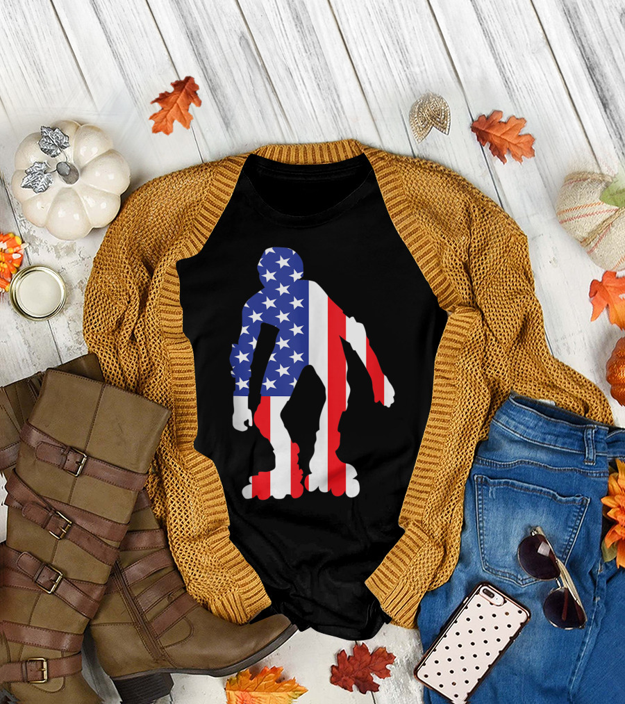 Roller Skating American Flag Inside Me Usa T-Shirt