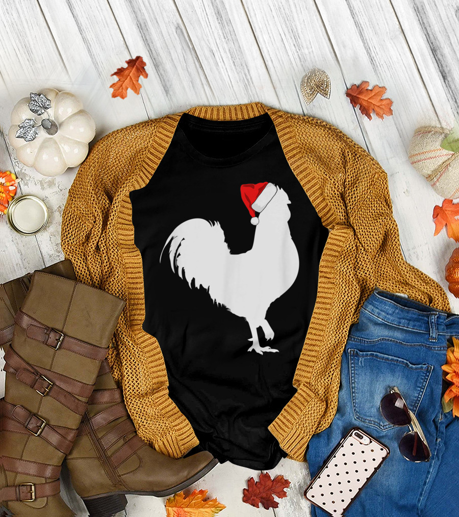 Rooster Santa Hat Merry Christmas T-Shirt