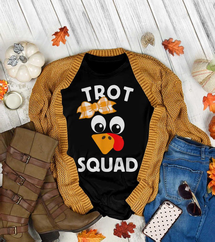 Trot Squad Running Turkey Cartoon with Bow T-Shirt