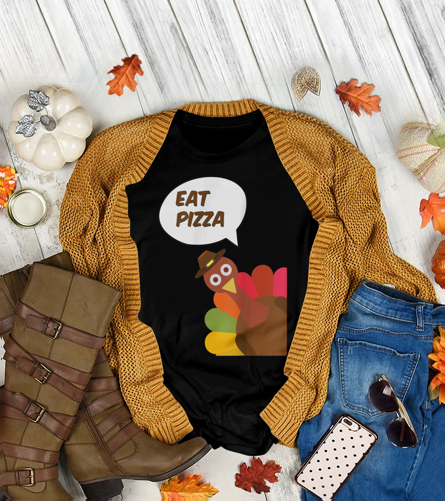 Turkey Eat Pizza Kids Adult Vegan Thanksgiving Humor T-Shirt