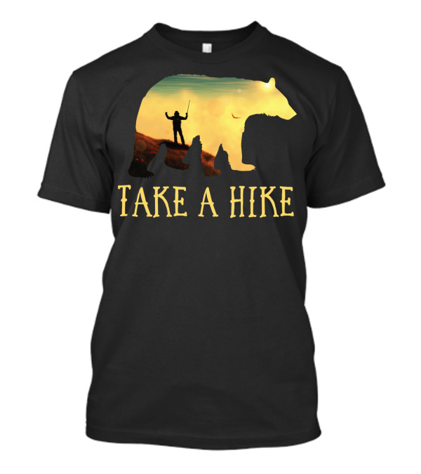 Take A Hike Bear Silhouette With Hiker In Sunset Landscape T-Shirt