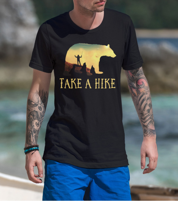 Take A Hike Bear Silhouette With Hiker In Sunset Landscape T-Shirt