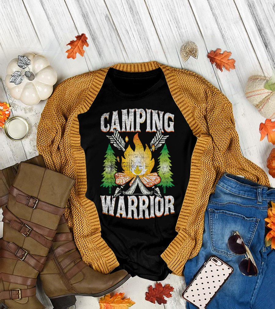 Camping Warrior Fire Tent Trees T-Shirt