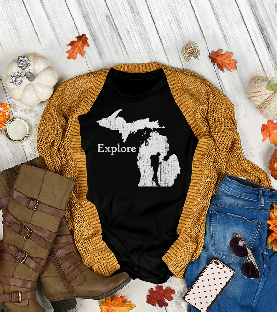 Explore Michigan State Map Hiking Adventure T-Shirt