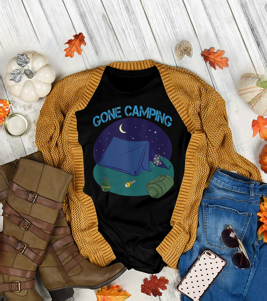 Gone Camping Night Tent Moon Stars T-Shirt