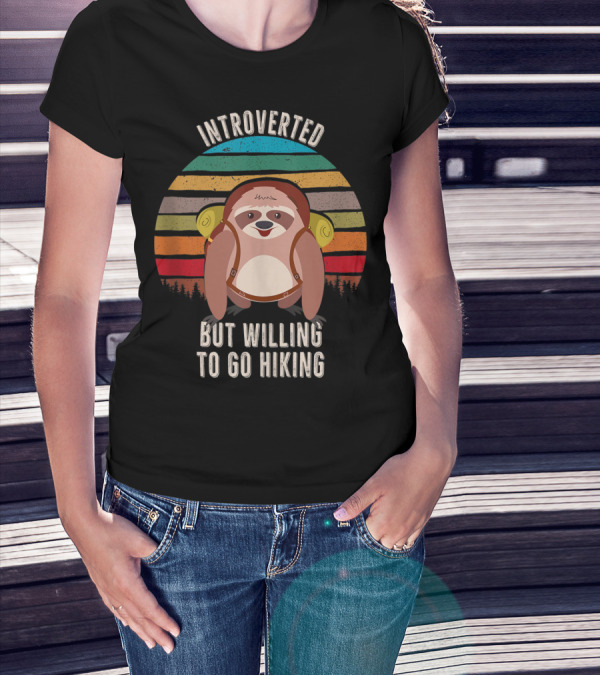 Introverted But Willing To Go Hiking Sloth Retro Stripes T-Shirt