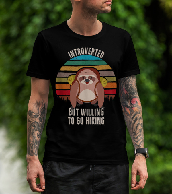 Introverted But Willing To Go Hiking Sloth Retro Stripes T-Shirt